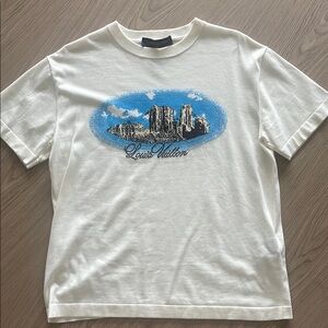 Louis Vuitton White and Blue Graphic Landscape Knit T-Shirt
